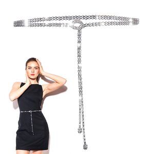 Rhinestone Chain Belt Women Crystal Waist Belt Silver Glitter Thin Belts💖